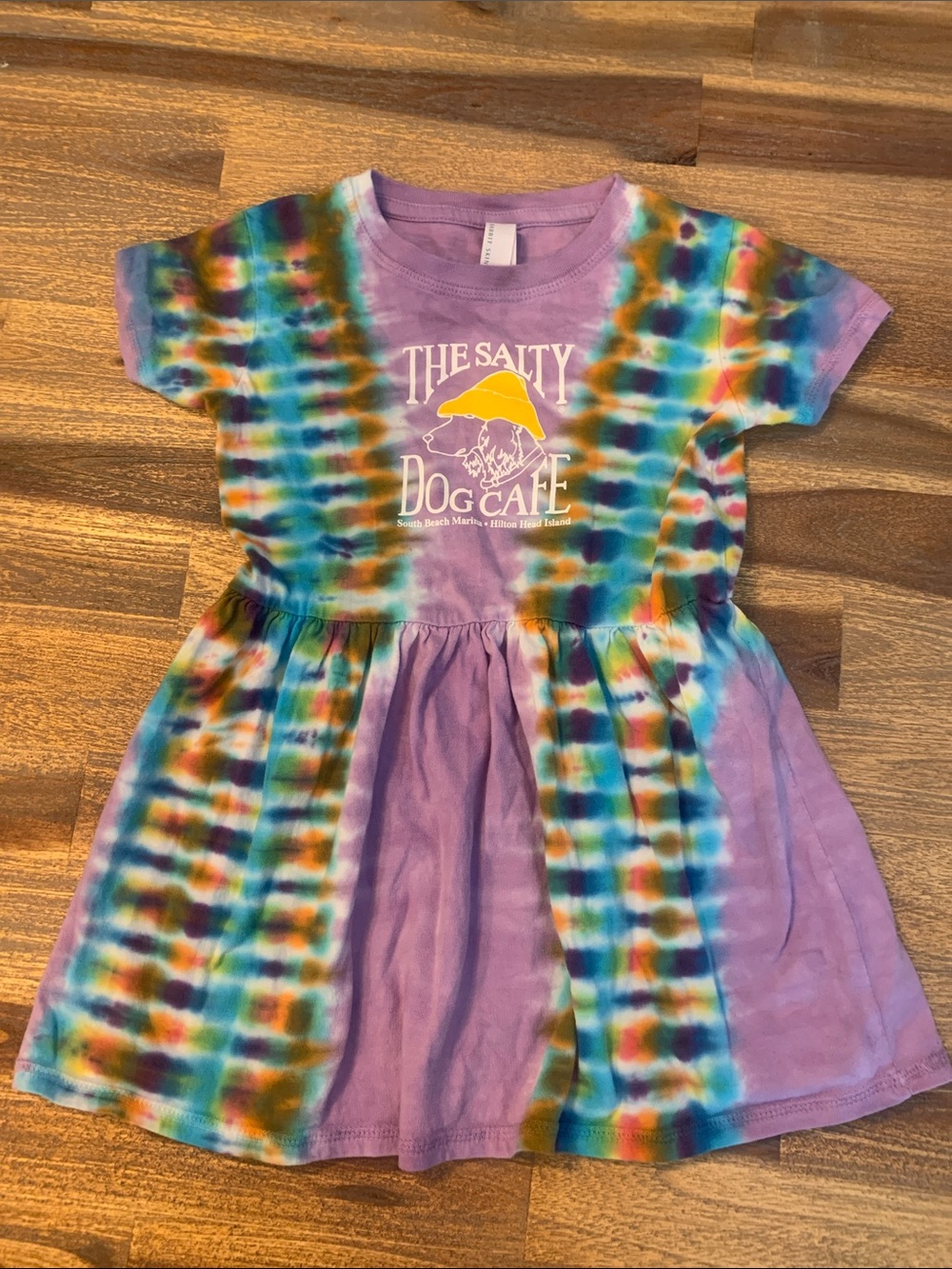 The Salty Dog Cafe Hilton Head Island SC tie dyed dress. Little girl size 4.
